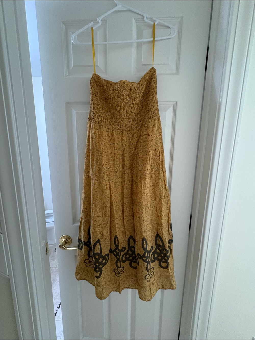 Free People Strapless Smocked Maxi Dress in Warm Brown with Dark Hem Motif - Picture 2 of 7